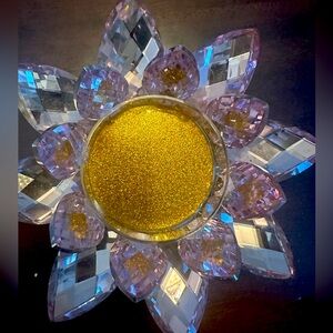 Gorgeous pink and gold glitter flower crystal candle holder